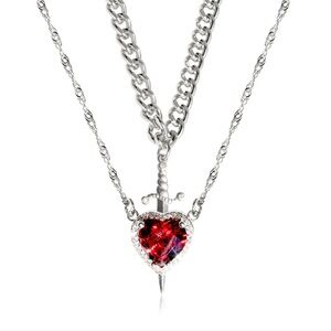 Heart and Sword Necklace Set, Sword and Heart Necklace Set